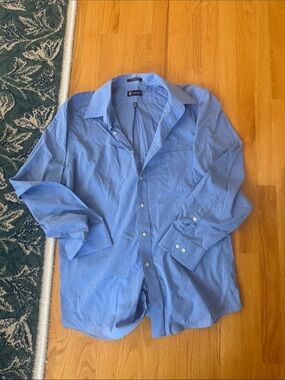 Chaps Light Blue Button-Front Shirt Jacket